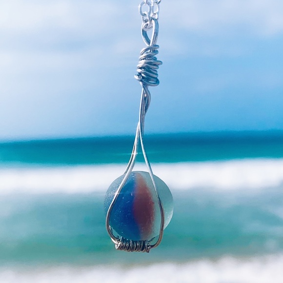 Hand Crafted Jewelry - Caribbean Marble Seaglass Necklace